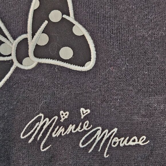 Disney Parks Minnie Mouse Hair Bow Black Sweater Embroidery Small Crew Neck - Picture 3 of 9